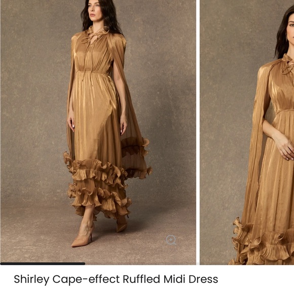 Sunfere Shirley Gold Ruffled Midi Dress - Picture 6 of 14